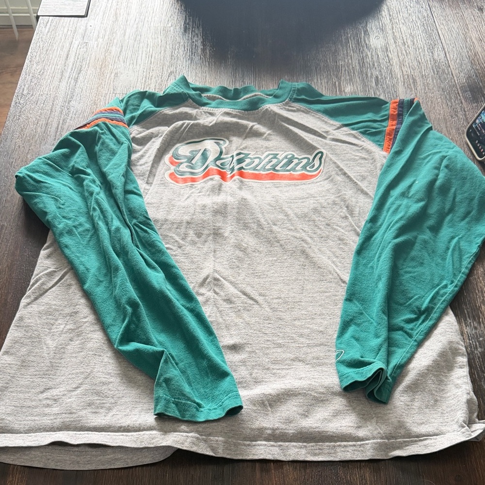 NFL Miami Dolphins RBX Teal and Gray Long Sleeve Men's Shirt